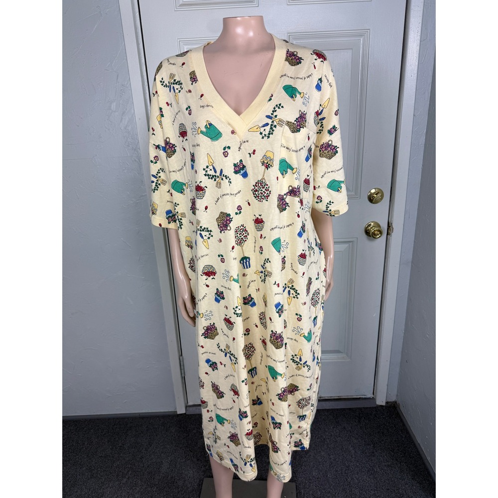 Vintage 80s 90s Nordstrom Lingerie Sleep Shirt One Size Cotton Novelty Garden U1